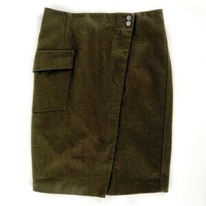 olive green wool blend military inspired pencil skirt